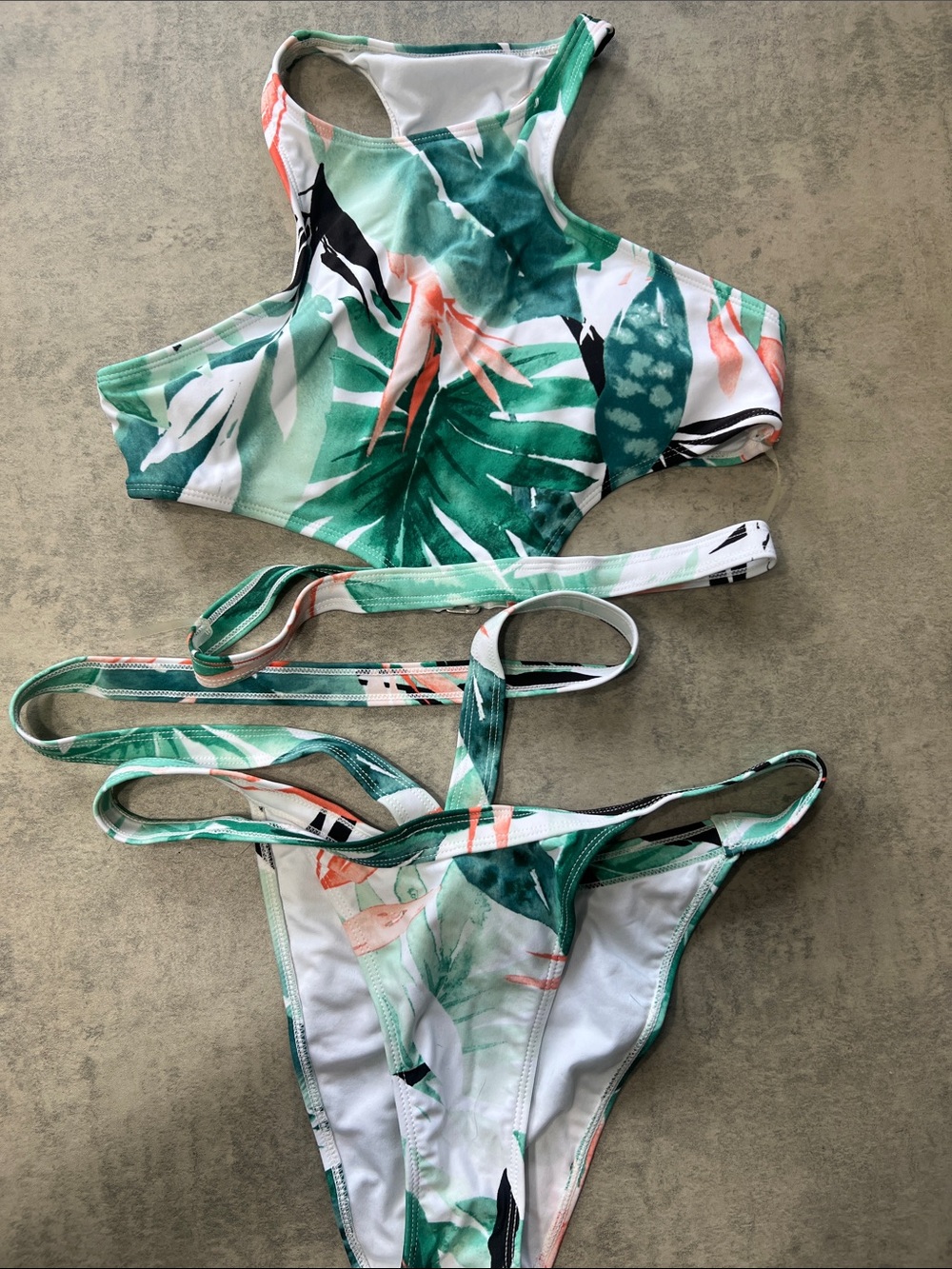 Forever 21 Green & White Tropical Leaf Strappy Bikini Bottoms